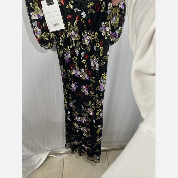 NWT $598 Mac Duggal [ 6 ] Floral‎ Sequined Cutout Long Sleeve Gown Black - Picture 13 of 16